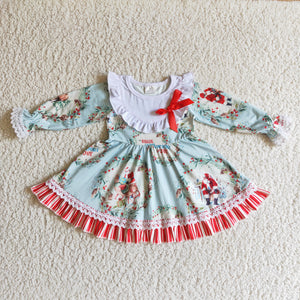 Promotional Santa Red Bow Stripes Sky Blue Girls Christmas Dress