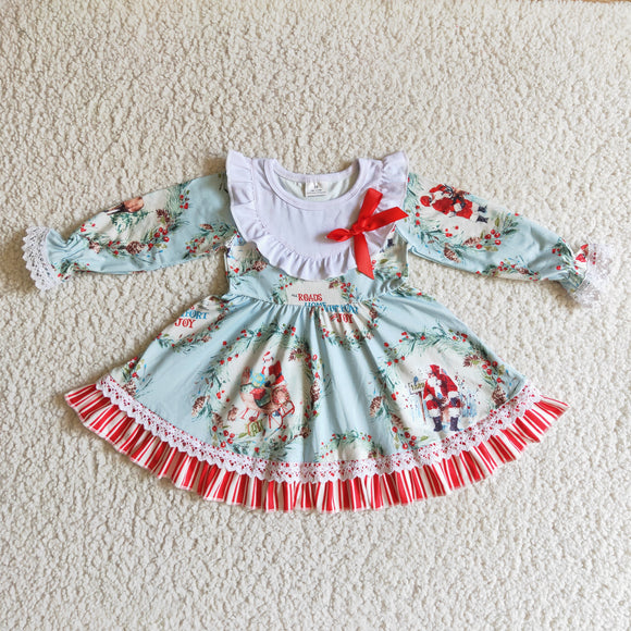 Promotional Santa Red Bow Stripes Sky Blue Girls Christmas Dress