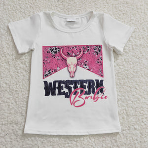 Western Cow White Girls Short Sleeve Top