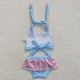 Cartoon Polka Dots Pink Plaid Sky Blue Girls Swimsuits