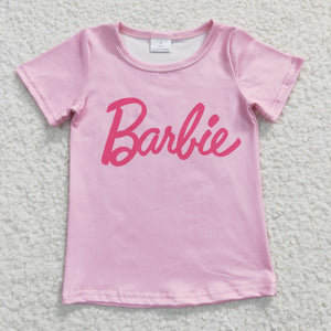 Cartoon Dolls Pink Girls Short Sleeve Top