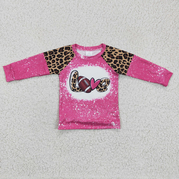 Love Football Leopard Print Hot Pink Girls Valentine Top