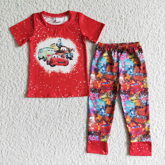 Promotional Cartoon Red Boys Short Sleeve+Trousers Sets