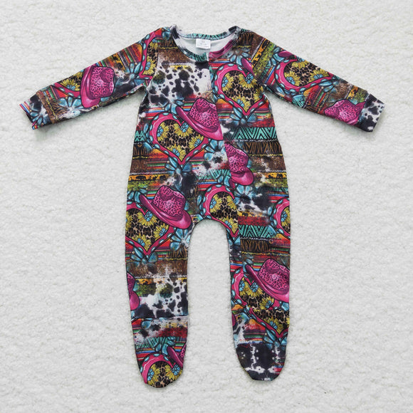 Gem Hat Cow Print Girls Valentine Romper
