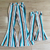 Kids Mommy & Me Stripes Blue Gray Flared Girls Jeans Pants