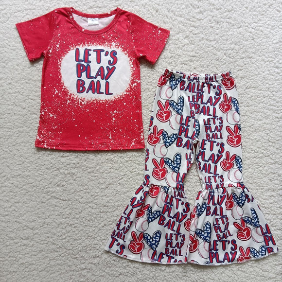 Let's Play Ball Baseball Red Girls Short Sleeve+Trousers Sets
