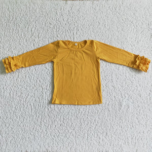 Solid Yellow Ruffles Girls Long Sleeve Top