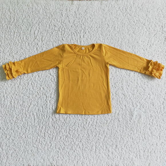 Solid Yellow Ruffles Girls Long Sleeve Top