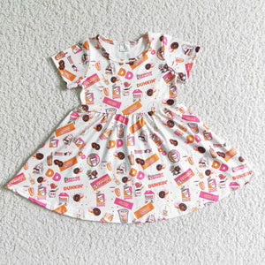 Promotional Cartoon White Girls Short Sleeve Dress