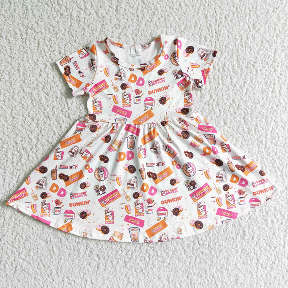 Promotional Cartoon White Girls Short Sleeve Dress
