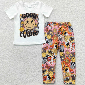 Good Vibes Smile White Boys Short Sleeve+Trousers Sets