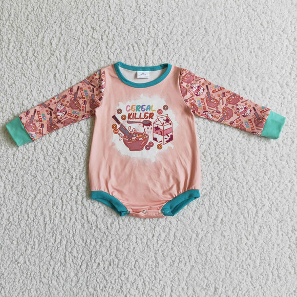 Cereal Milk Letters Pink Girls Fall Romper