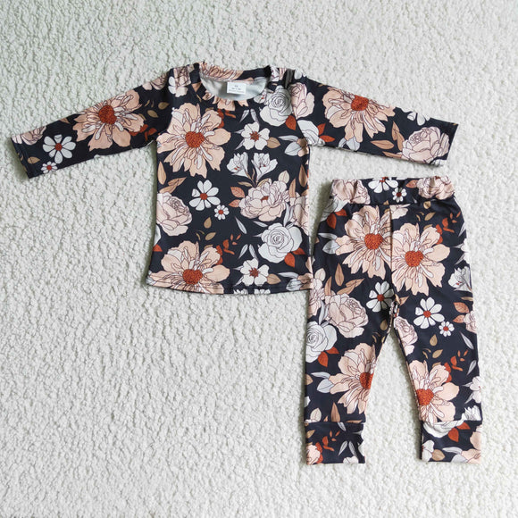 Promotional Floral Black Girls Long Sleeve Pajamas