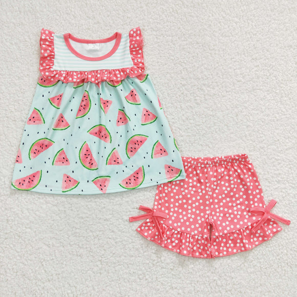 Watermelon Polka Dots Pink Girls Shorts Sets