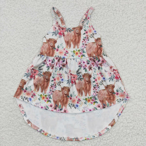 Cow Pink Floral Girls Sleeveless Dress