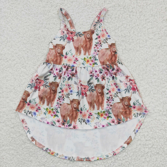 Cow Pink Floral Girls Sleeveless Dress