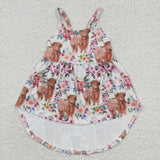 Cow Pink Floral Girls Sleeveless Dress