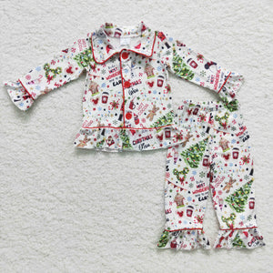 Promotional Cartoon Gingerbread Collar White Girls Christmas Pajamas