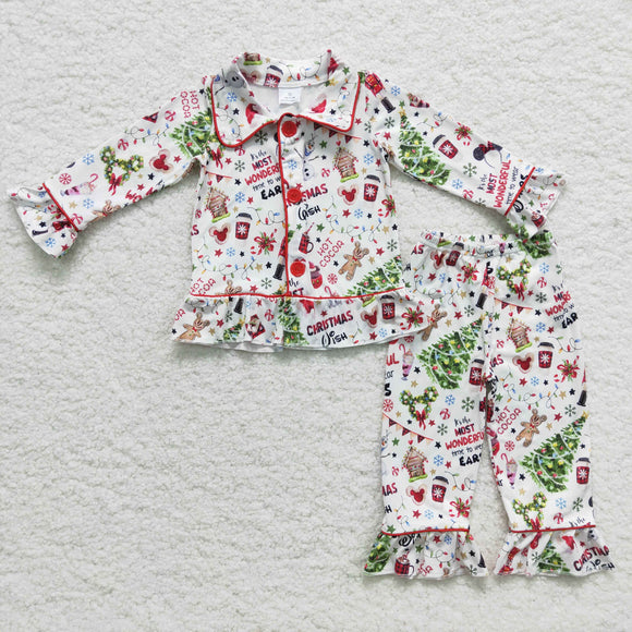 Promotional Cartoon Gingerbread Collar White Girls Christmas Pajamas