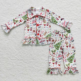 Promotional Cartoon Gingerbread Collar White Girls Christmas Pajamas