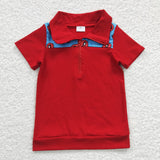 Promotional Cartoon Red Zipper Boys Short Sleeve Top