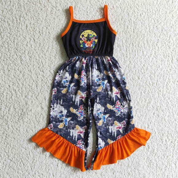 Cartoon Black Orange Girls Halloween Jumpsuit