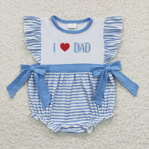 I Love Dad Stripe Blue Bows Girls Summer Romper