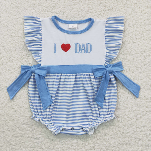 I Love Dad Stripe Blue Bows Girls Summer Romper