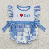 I Love Dad Stripe Blue Bows Girls Summer Romper