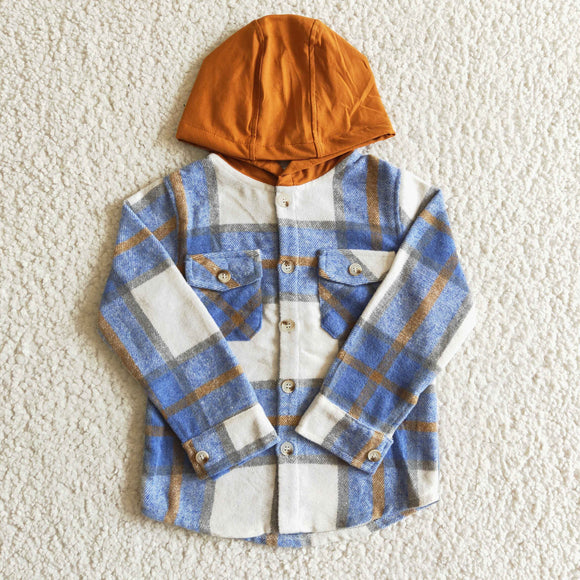 Blue Plaid Orange Hoodie Boys Hoodie Top