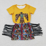 Promotional Eagle Aztec Yellow Tassels Girls Skirt Sets