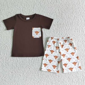 Promotional Cow Brown Pocket Boys Shorts Sets