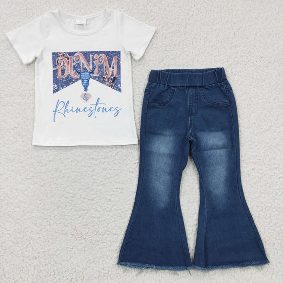 Denim Jeans Girls Short Sleeve+Trousers Sets