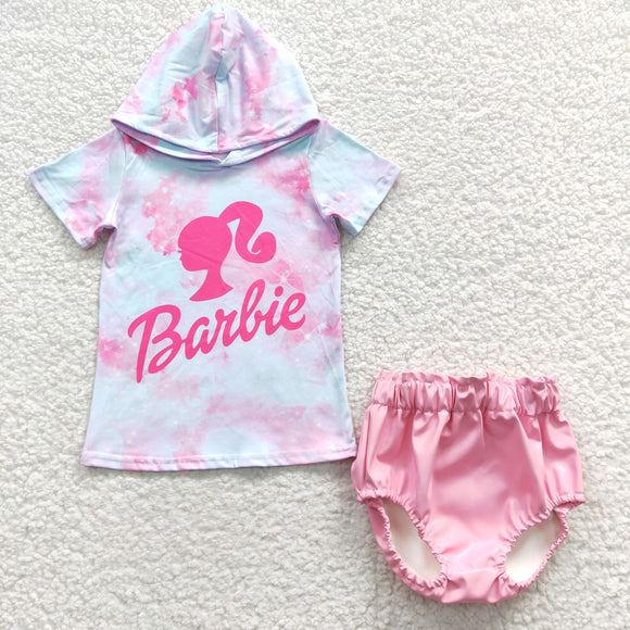 Cartoon Dolls Tie Dye Hoodie Pink Leather Bummies Sets