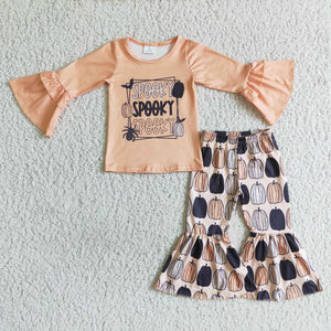 Spooky Letters Pumpkin Girls Halloween Outfits