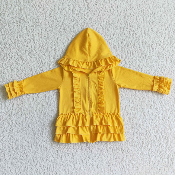 Solid Yellow Ruffle Girls Hoodie Top