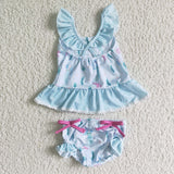 Lace Stars Mermaid Sky Blue Girls Swimsuits