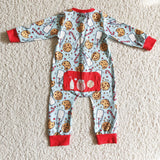 Milk Cookies Santa Red Sky Blue Boys Christmas Romper