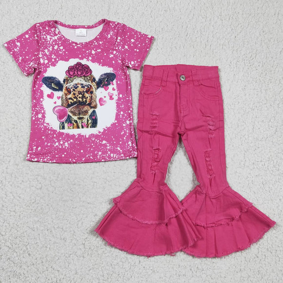 Love Cow Bleached Hot Pink Jeans Girls Valentine Outfits
