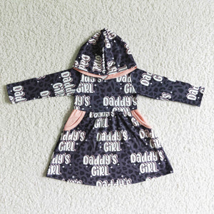 Daddy's Girl Black Hoodie Girls Long Sleeve Dress Coat