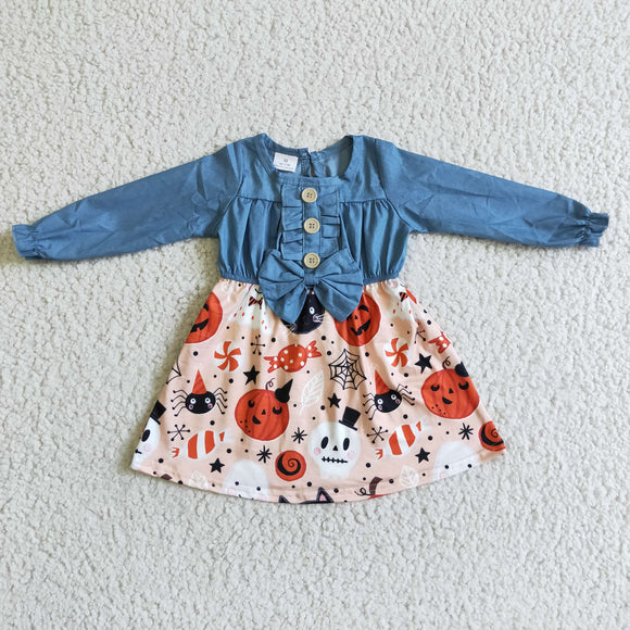 Pumpkin Candy Denim Girls Halloween Dress