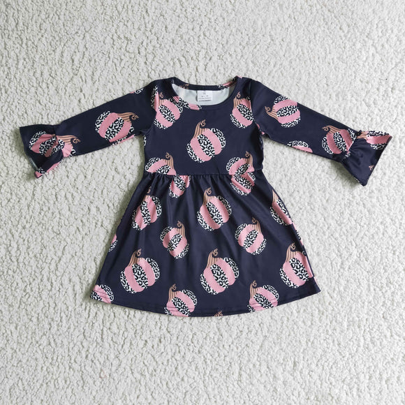 Promotional Pink Pumpkin Navy Girls Long Sleeve Dress