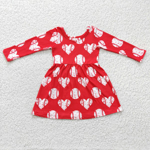 Love Baseball Red Girls Long Sleeve Dress