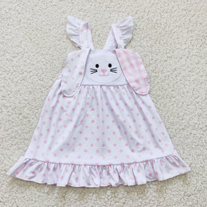 Bunny White Pink Plaid Girls Easter Dress