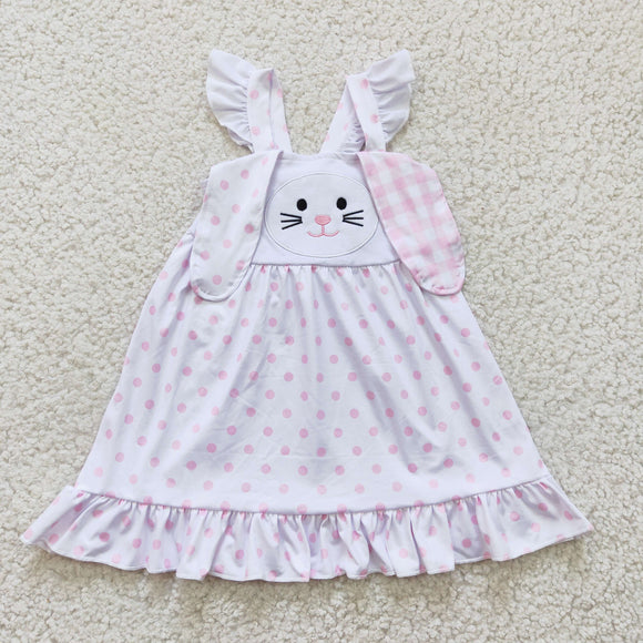 Bunny White Pink Plaid Girls Easter Dress