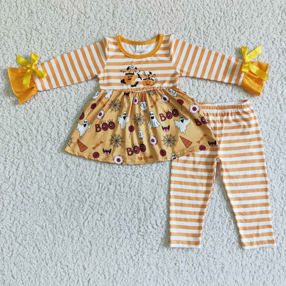 Promotional Boo Ghost Orange Stripes Girls Halloween Outfits