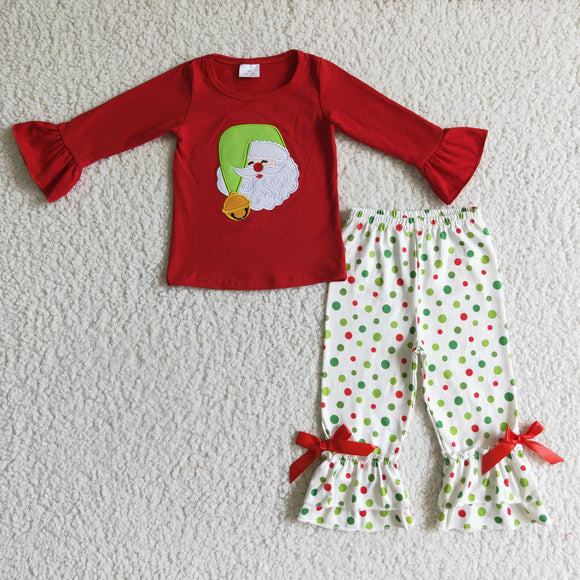 Santa Red Ruffles Bows Polka Dots Girls Christmas Outfits