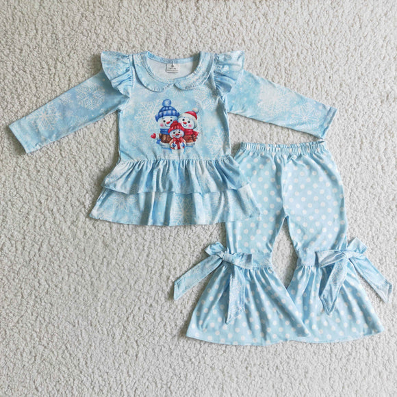 Snowmans Sky Blue Girls Christmas Outfits