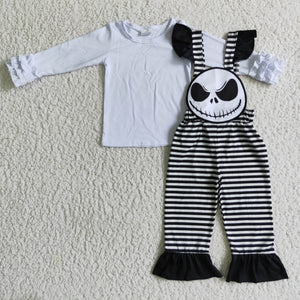 White Top Stripe Black White Cartoon Suspenders Girls Halloween Outfits