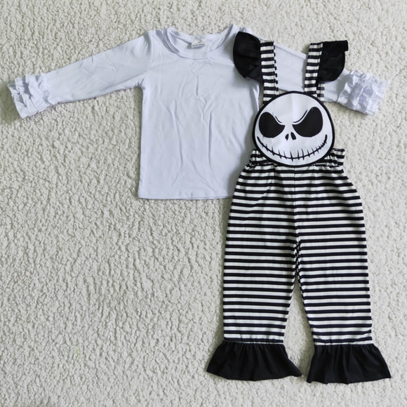 White Top Stripe Black White Cartoon Suspenders Girls Halloween Outfits